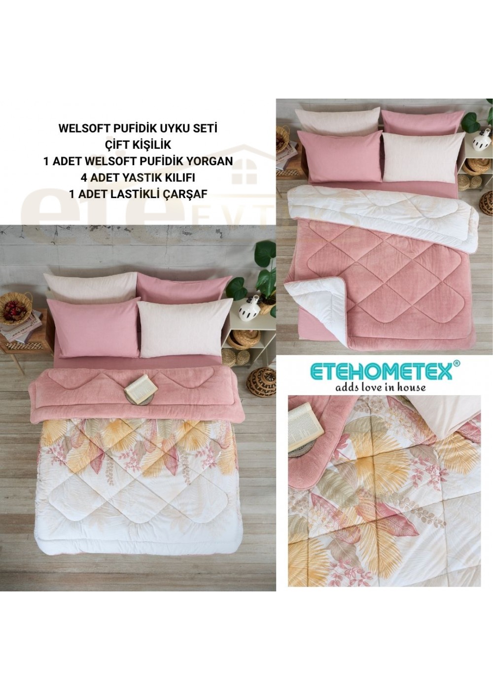 ETE HOMETEX ÇİFT KİŞİLİK WELSOFT UYKU SETİ ALENA PUDRA 8696474231975